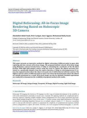 All-In-Focus Image Rendering Based on Holoscopic 3D Camera
