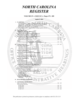 NORTH CAROLINA REGISTER Boilerplate