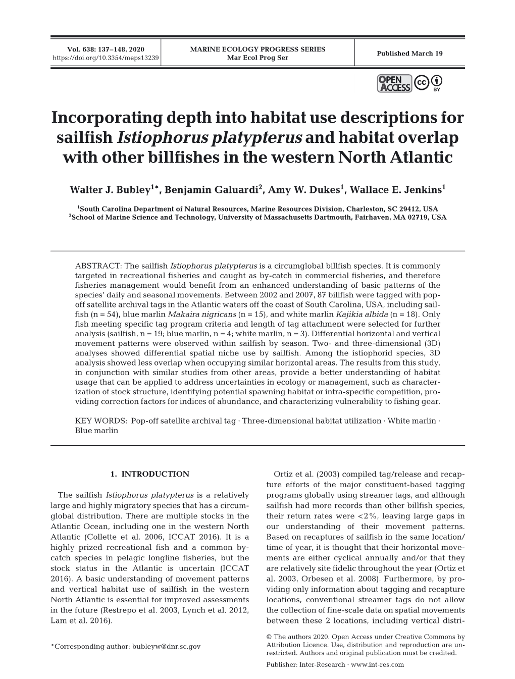 Incorporating Depth Into Habitat Use Descriptions for Sailfish Istiophorus Platypterus and Habitat Overlap with Other Billfishes in the Western North Atlantic