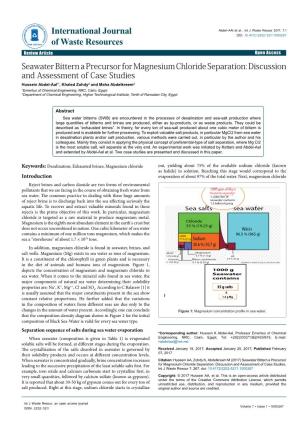 Seawater Bittern a Precursor for Magnesium Chloride Separation