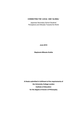 Thesis Submitted in Fulfilment of the Requirements of the University College London Institute of Education for the Degree of Doctor of Philosophy