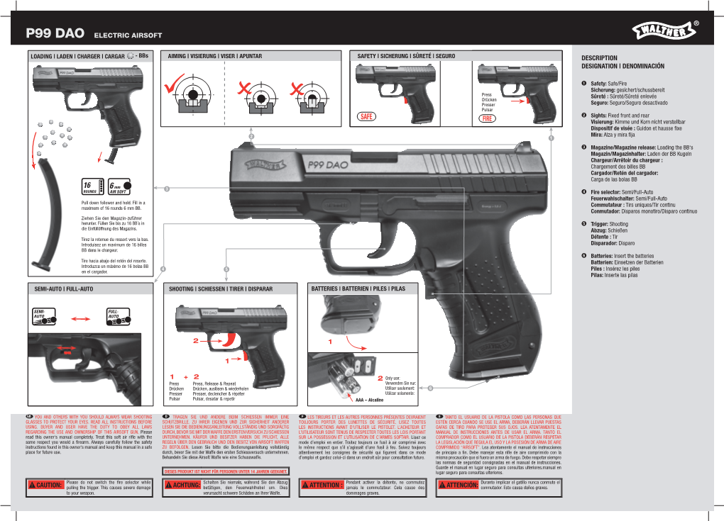 Denominación 1 1 + 2 2 1 2 P99 Dao Electric Airsoft