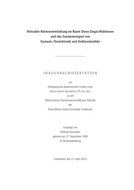 Holozäne Küstenentwicklung Im Raum Darss-Zingst-Hiddensee Und Das Zusammenspiel Von Eustasie, Neotektonik Und Sedimentzufuhr