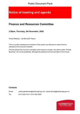 (Public Pack)Agenda Document for Finance and Resources Committee, 05/11/2020 15:00