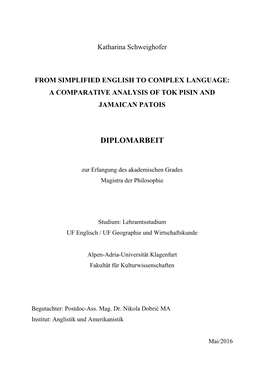 A Comparative Analysis of Tok Pisin and Jamaican Patois Diplomarbeit