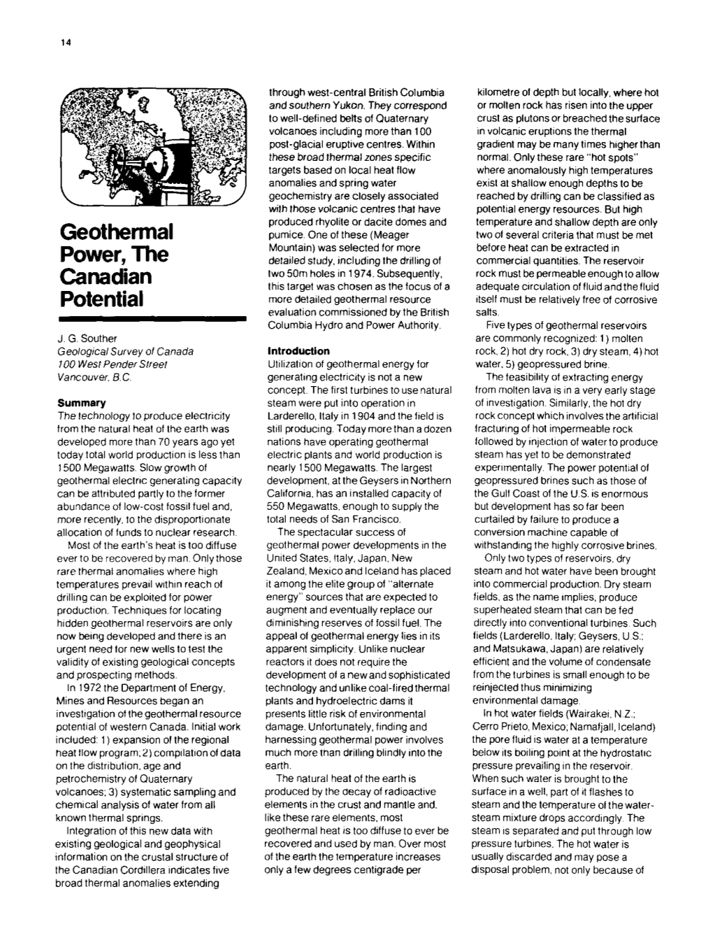 Geothermal Power, the Canadian Potential