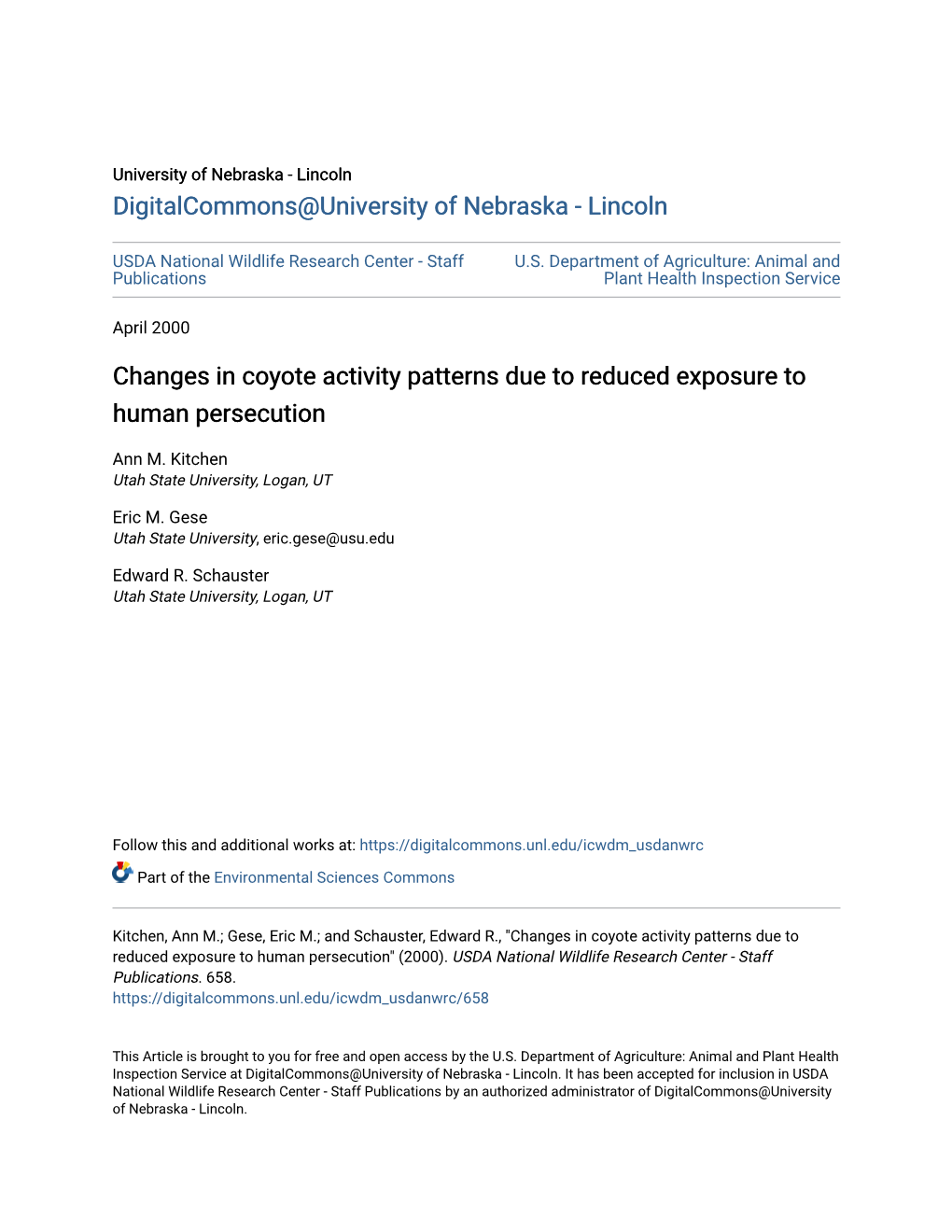 Changes in Coyote Activity Patterns Due to Reduced Exposure to Human Persecution