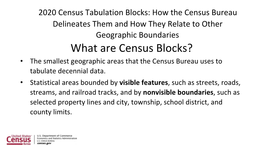 What Are Census Blocks? • the Smallest Geographic Areas That the Census Bureau Uses To