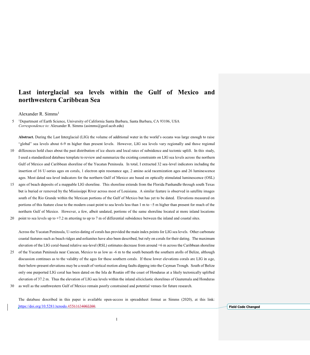 Last Interglacial Sea Levels Within the Gulf of Mexico and Northwestern Caribbean Sea