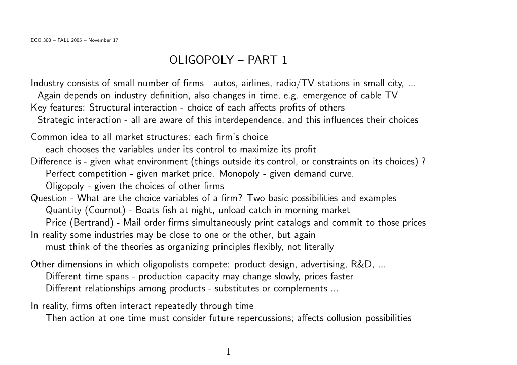 Oligopoly – Part 1