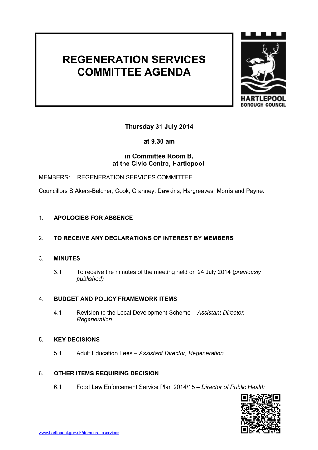 Regeneration Services Committee Agenda