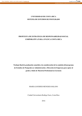 Universidad De Costa Rica Sistema De Estudios De Postgrado Propuesta De Estrategia De Responsabilidad Social Corporativa Para A