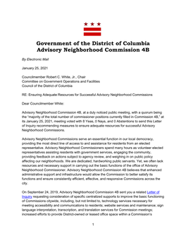 Government of the District of Columbia Advisory Neighborhood Commission 4B