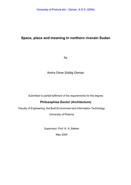 Space, Place and Meaning in Northern Riverain Sudan