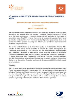 Advanced Economic Analysis for Competition Enforcement 16 – 18 July 2018 DRAFT COURSE OUTLINE