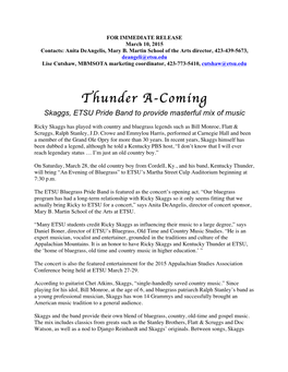 Thunder A-Coming Skaggs, ETSU Pride Band to Provide Masterful Mix of Music