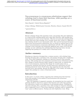 Non-Synonymous to Synonymous Substitutions Suggest That Orthologs Tend to Keep Their Functions, While Paralogs Are a Source of Functional Novelty