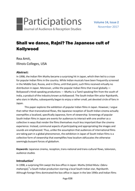Shall We Dance, Rajni? the Japanese Cult of Kollywood