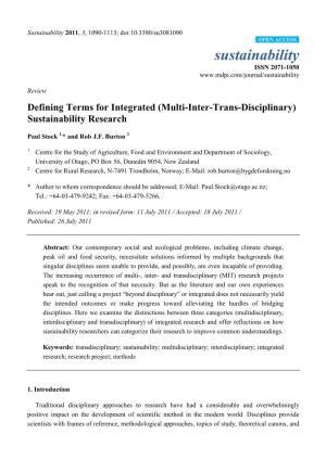 Defining Terms for Integrated (Multi-Inter-Trans-Disciplinary) Sustainability Research