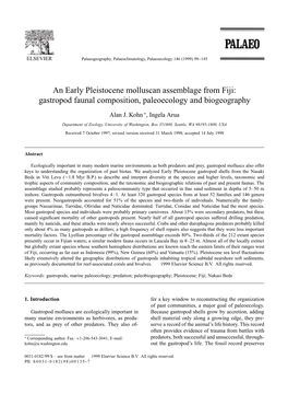 An Early Pleistocene Molluscan Assemblage from Fiji: Gastropod Faunal Composition, Paleoecology and Biogeography