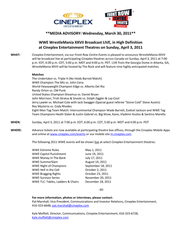 MEDIA ADVISORY: Wednesday, March 30, 2011**