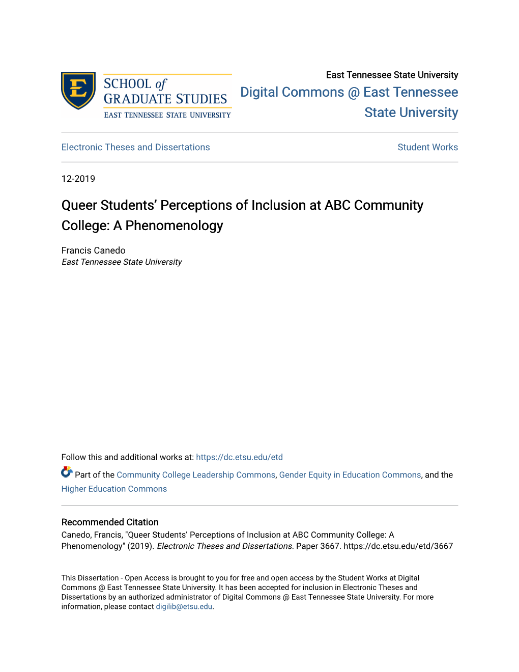 Queer Students' Perceptions of Inclusion at ABC Community College