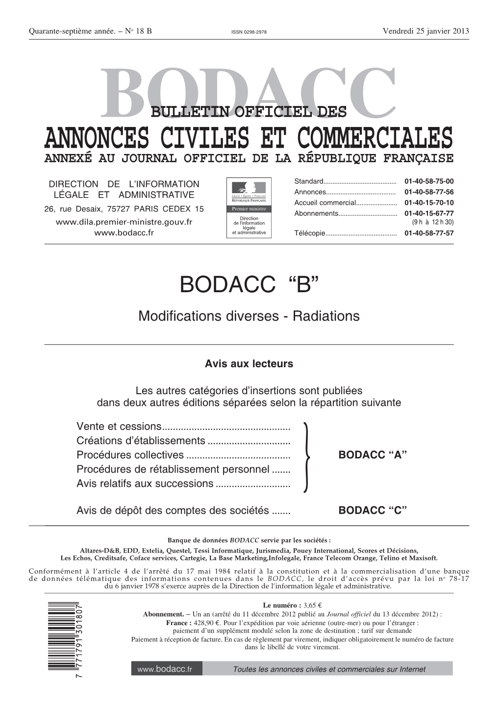 Bodacc Bulletin Officiel Des Annonces Civiles Et Commerciales Annexé Au Journal Officiel De La République Française