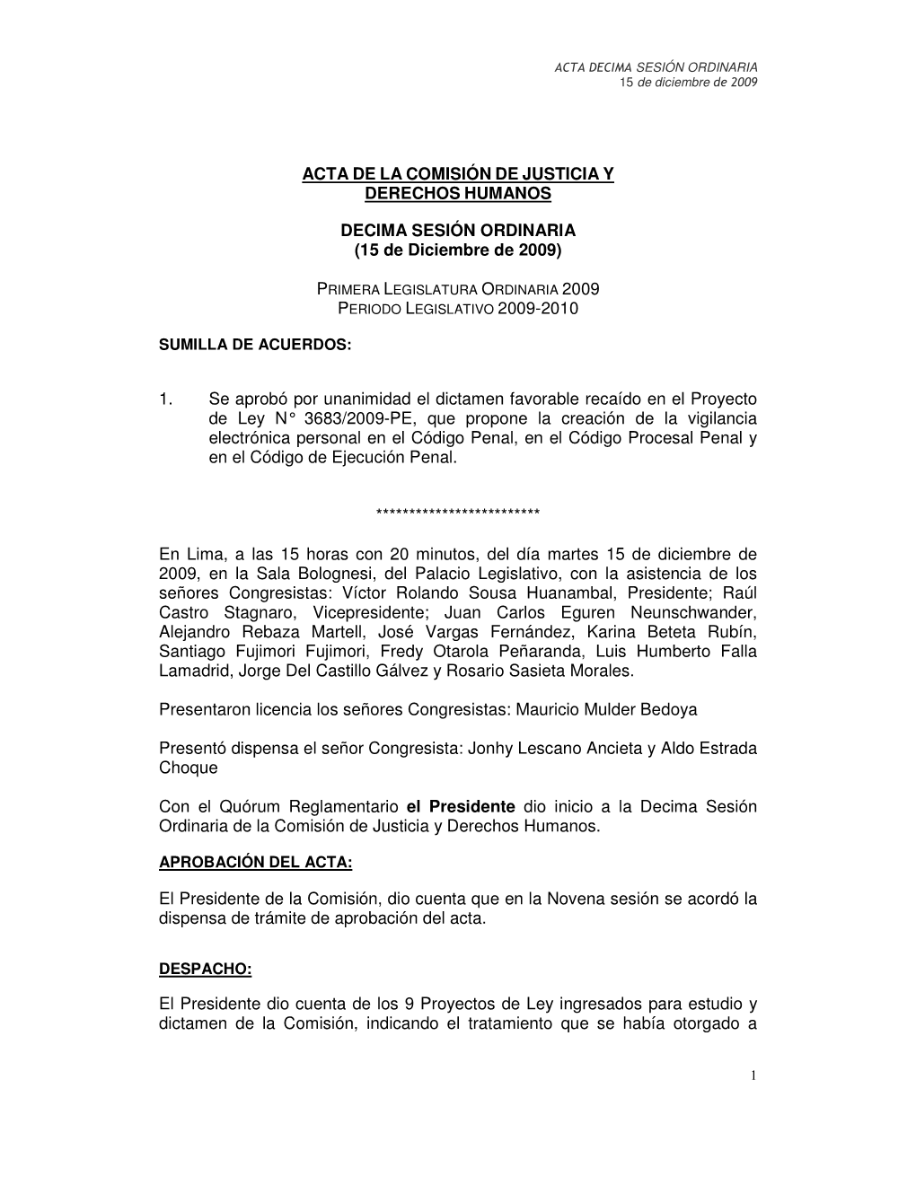 Acta De La Comisión De Justicia Y Derechos Humanos