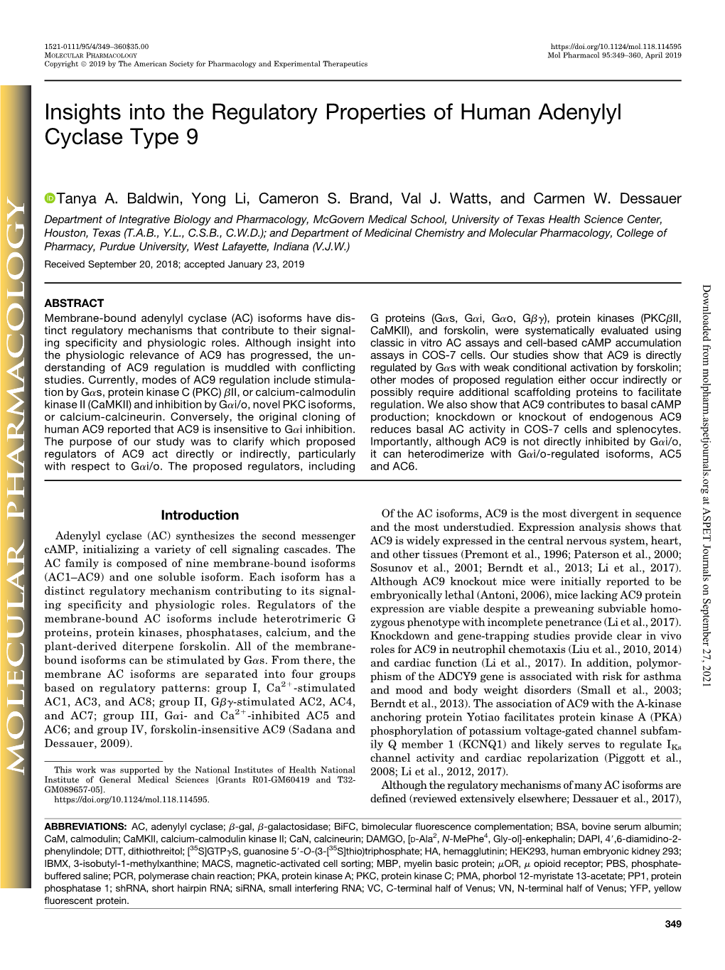 Insights Into the Regulatory Properties of Human Adenylyl Cyclase Type 9