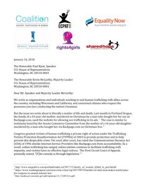 Anti-Trafficking Coalition FOSTA Letter to US House of Representatives