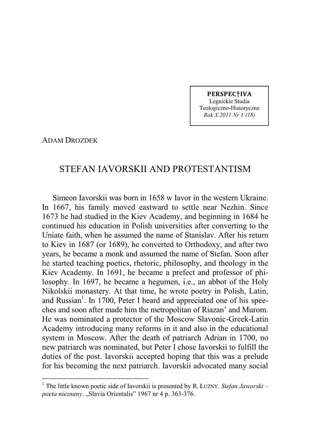 Stefan Iavorskii and Protestantism