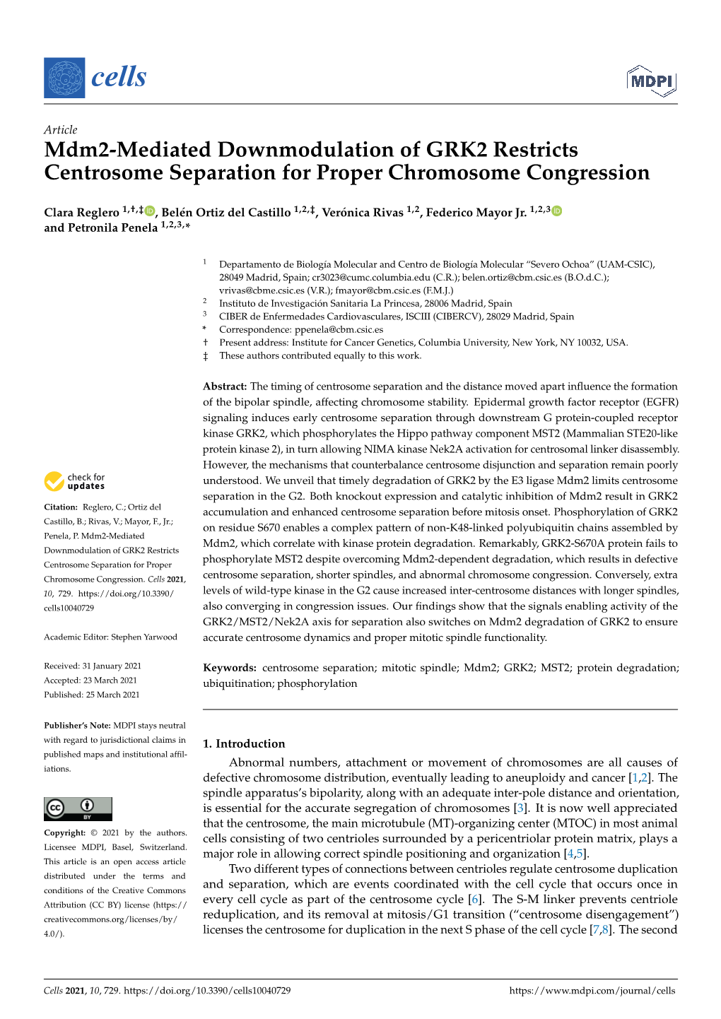 Mdm2-Mediated Downmodulation of GRK2 Restricts Centrosome Separation for Proper Chromosome Congression