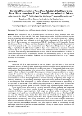 Biorational Preservation of Rose (Rosa Hybrida L.) Cut