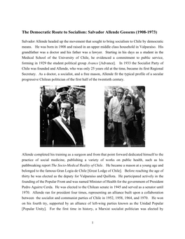 The Democratic Route to Socialism: Salvador Allende Gossens (1908-1973)