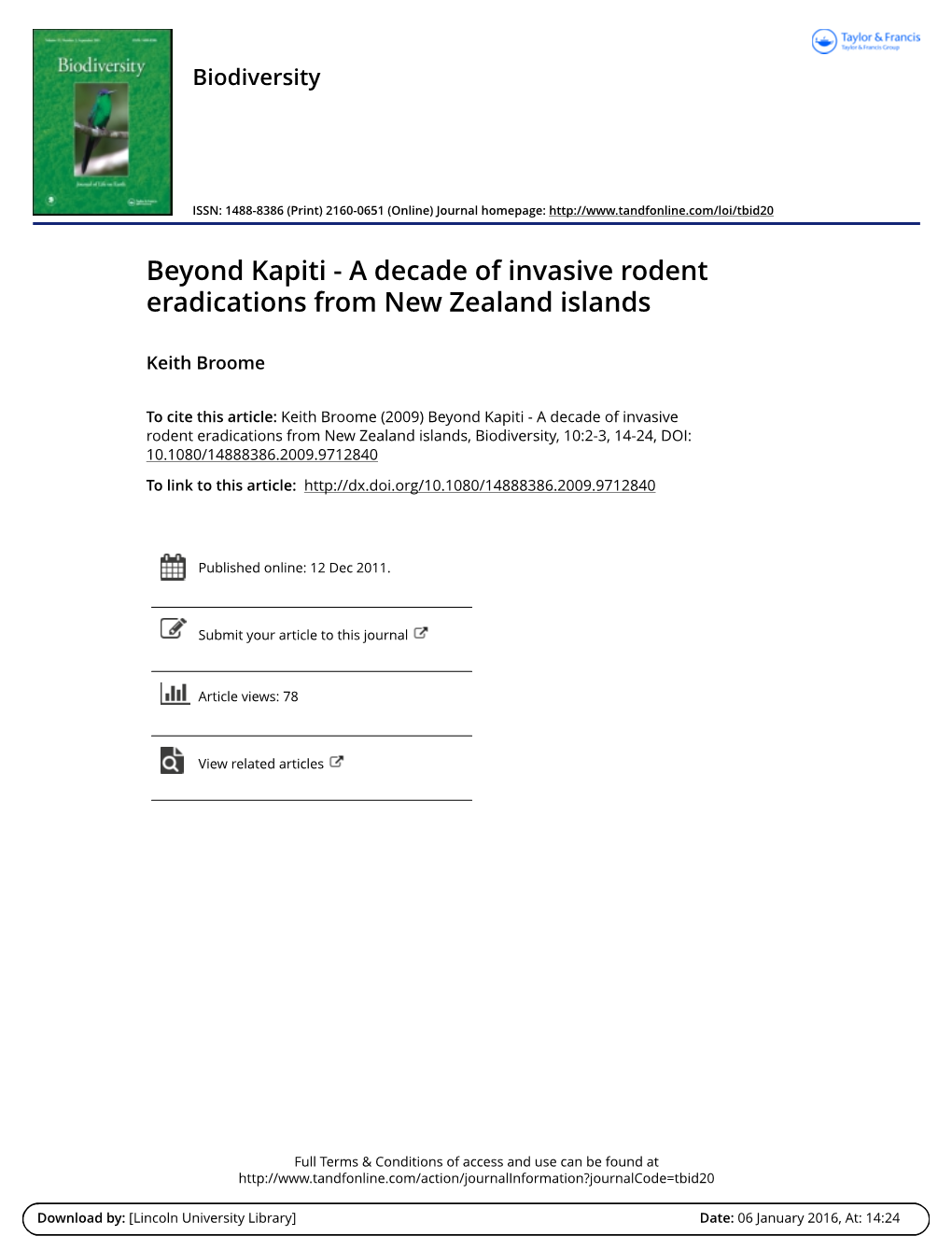 A Decade of Invasive Rodent Eradications from New Zealand Islands