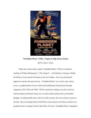 Forbidden Planet” (1956): Origins in Pulp Science Fiction