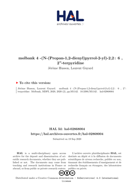 Molbank 4 -(N-(Propan-1,2-Dienyl)Pyrrol-2-Yl)-2,2 : 6 , 2”-Terpyridine Jérôme Husson, Laurent Guyard