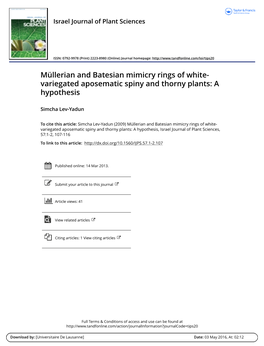 Müllerian and Batesian Mimicry Rings of White- Variegated Aposematic Spiny and Thorny Plants: a Hypothesis