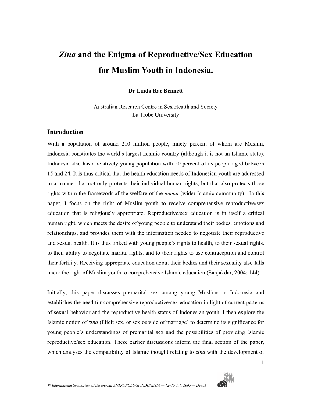 Zina and the Enigma of Reproductive/Sex Education for Muslim Youth in Indonesia