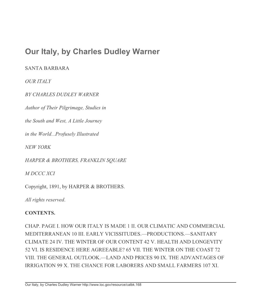 Our Italy, by Charles Dudley Warner