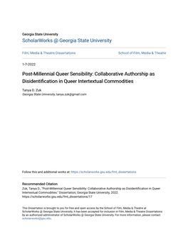 Post-Millennial Queer Sensibility: Collaborative Authorship As Disidentification in Queer Intertextual Commodities