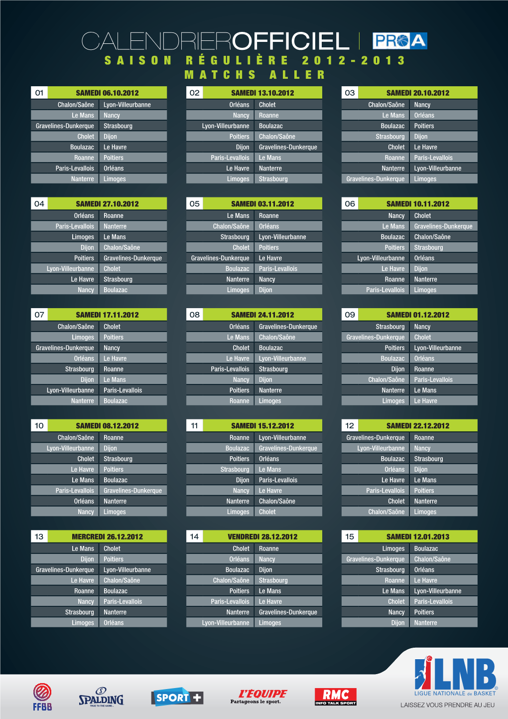 Calendrierofficiel I Saison Régulière 2012-2013 Matchs Aller