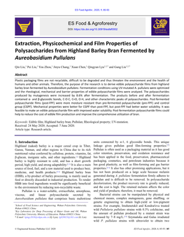 Extraction, Physicochemical and Film Properties of Polysaccharides from Highland Barley Bran Fermented by Aureobasidium Pullulans
