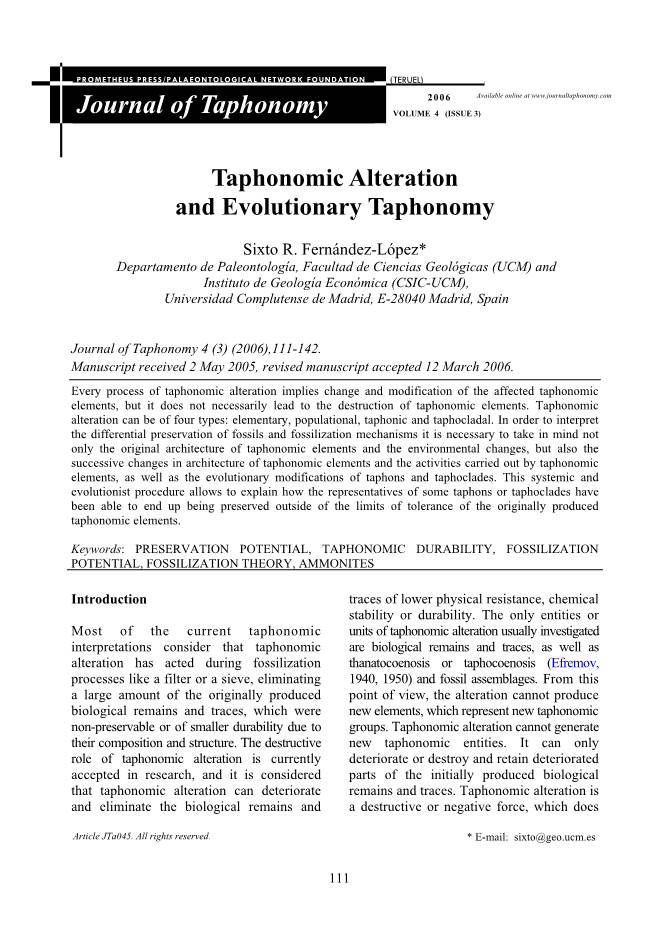 Journal of Taphonomy VOLUME 4 (ISSUE 3)