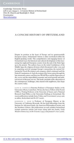 A Concise History of Switzerland Clive H