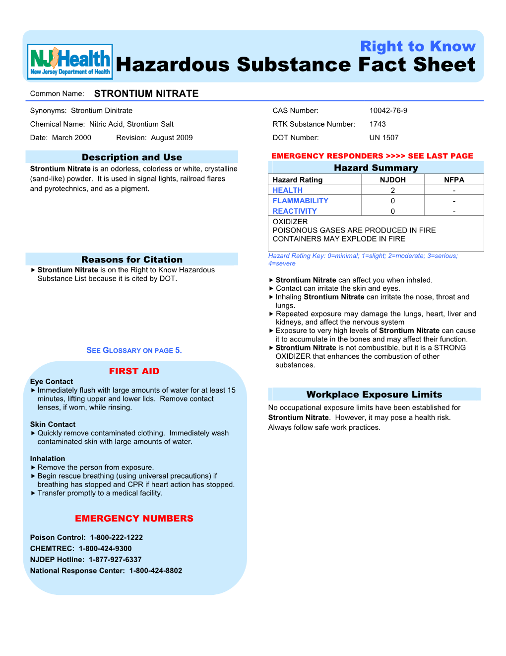 1743 Date: March 2000 Revision: August 2009 DOT Number: UN 1507