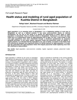 Health Status and Modeling of Rural Aged Population of Kushtia District in Bangladesh
