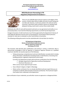 Wild Mushroom Harvesting in PA -- Regulatory Requirements & Guidance