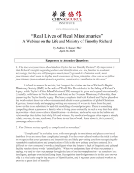 Real Lives of Real Missionaries QA