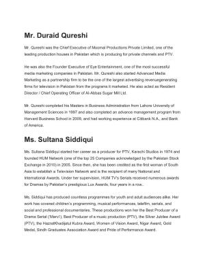 Mr. Duraid Qureshi Ms. Sultana Siddiqui